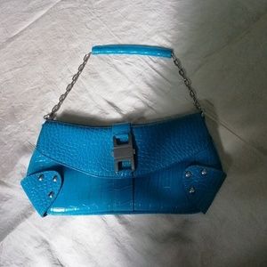 Joanel turquoise croc embrosed clutch shoulder bag